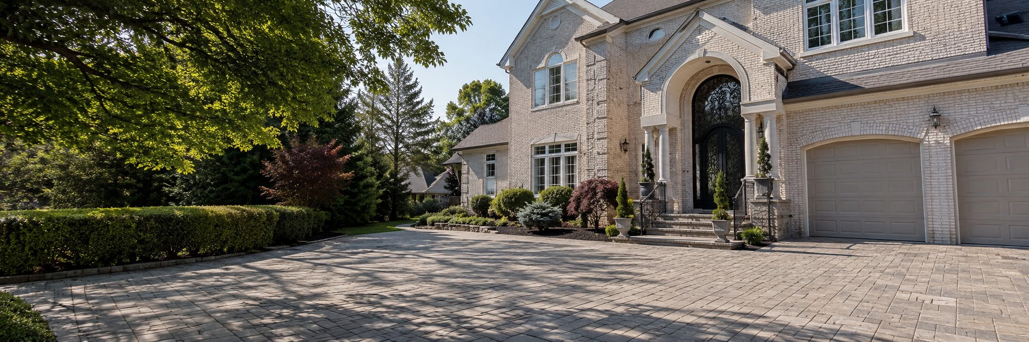 Brick-clad estate with paver driveway — recent Sioux Masonry & Pavers project in Monmouth County, NJ